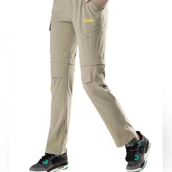 Makino Elastic Waist Utility Cargo Khaki Pant Medium Pockets Zip Off Legs - Picture 1 of 9